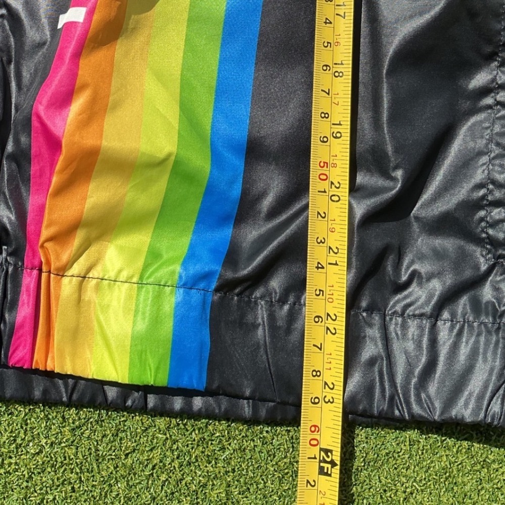 Polaroid Windbreaker Jacket Women Medium Black Yellow Retro Rainbow Excellent - Picture 3 of 7